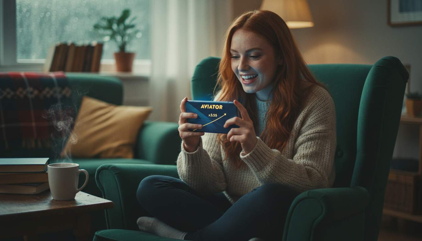 Woman playing Aviator game on a mobile device