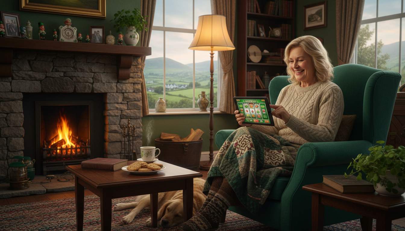 Woman enjoying slot games on her device